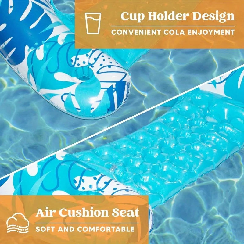 Inflatable Pool Chairs | Headrest Comfort | Cup Holders | 2 Pack