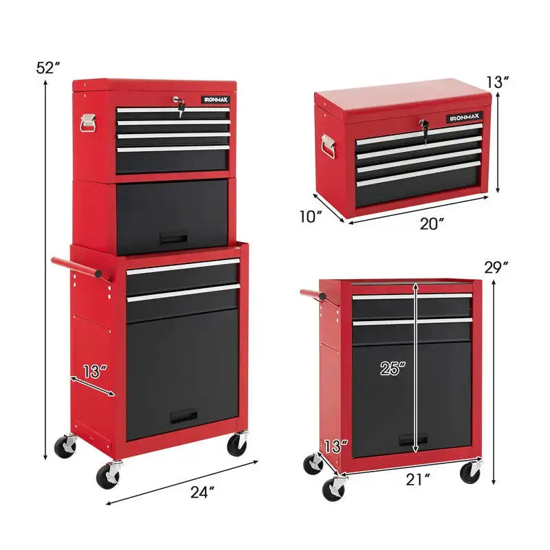 6-Drawer Tool Chest with Heightening Cabinet-Black & Red from PriceLows™