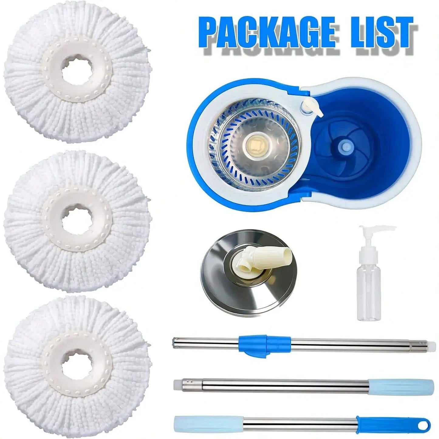 Spin Mop Bucket Set with Soap Dispenser 360°Rotating 2 Microfiber Heads 61" Adjustable Stainless Steel Handle 20QT Floor Cleaner from PriceLows™