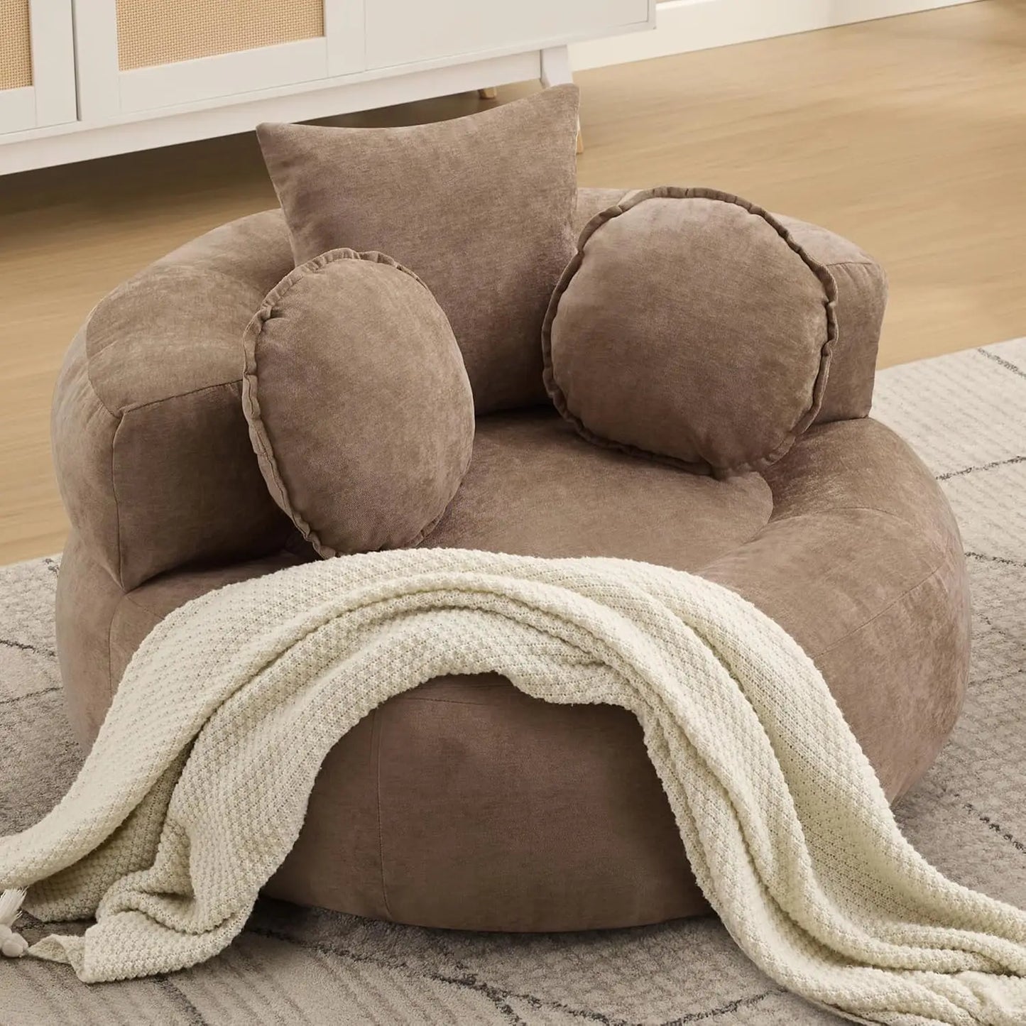 Oversized Round Floor Chair | Chenille Fabric | 43 Inch Diameter | Customized