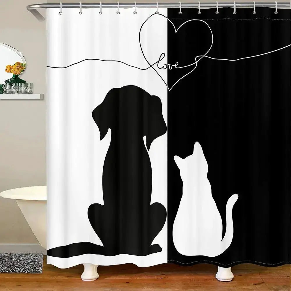 Raining Cats and Dogs Shower Curtain Funny Cartoon Cute Animal Hilarious Pets Playing Water Polyester Waterproof Bathroom Panels from PriceLows™