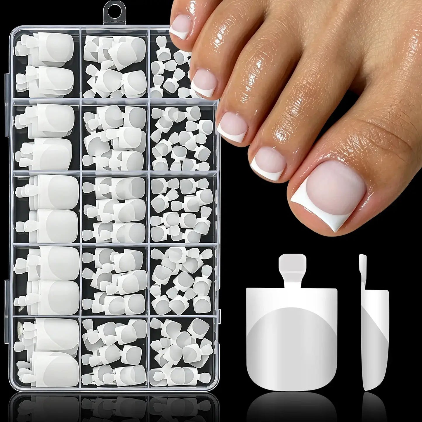 Press On Toenails | Short Square Shape | French White Tips | 150 Pcs Set