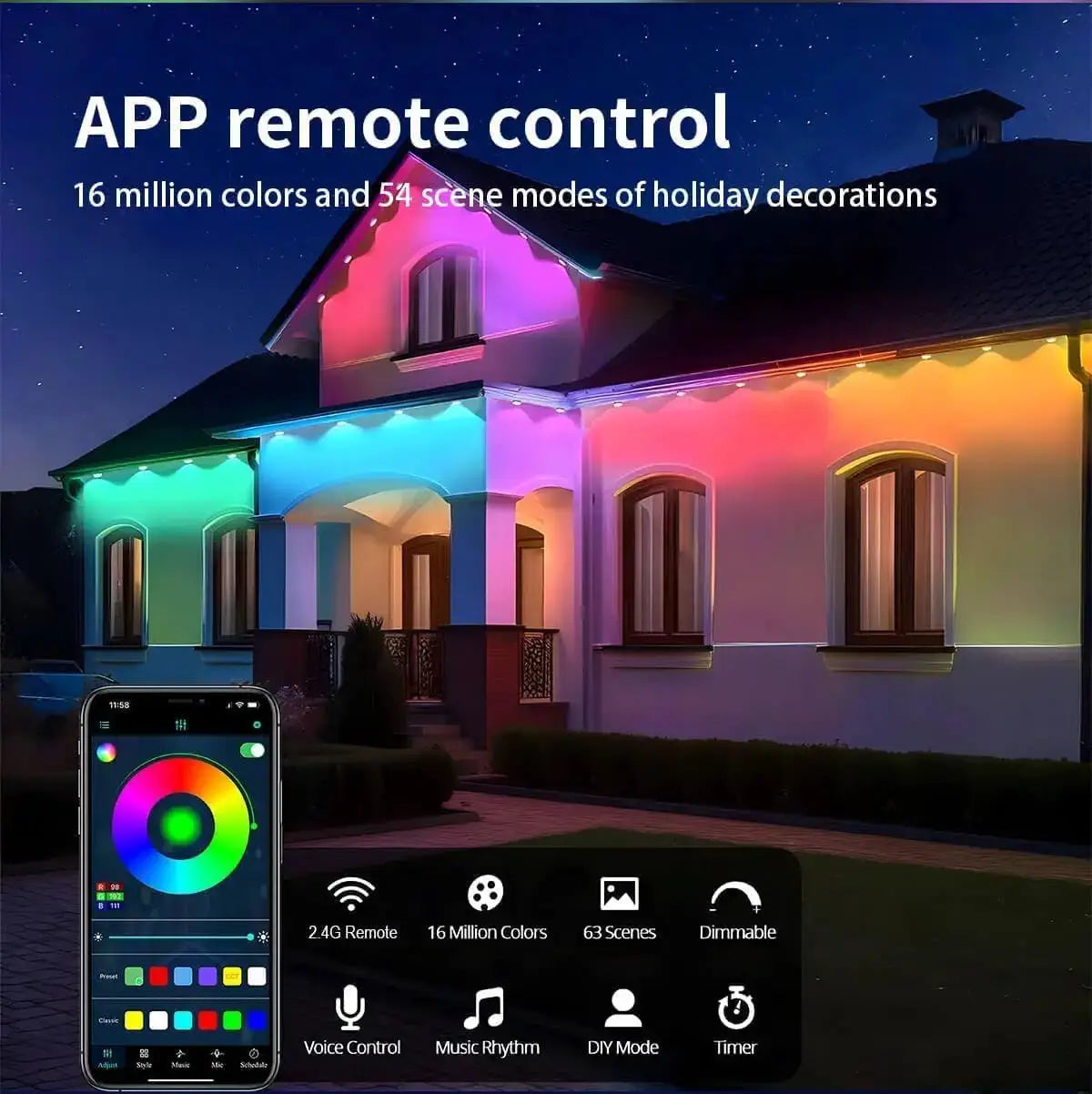300FT 180LED Permanent Eaves LED Lights Outdoor Waterproof RGB String Lights DIY Scene Christmas Birthday Holiday Party Lighting from PriceLows™