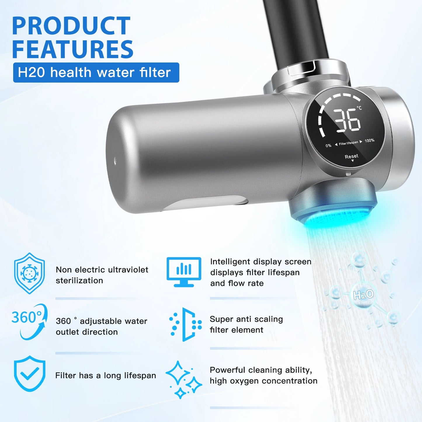 Water Filter Tap | LED Display | Removes Chlorine And Heavy Metals | Blue Light
