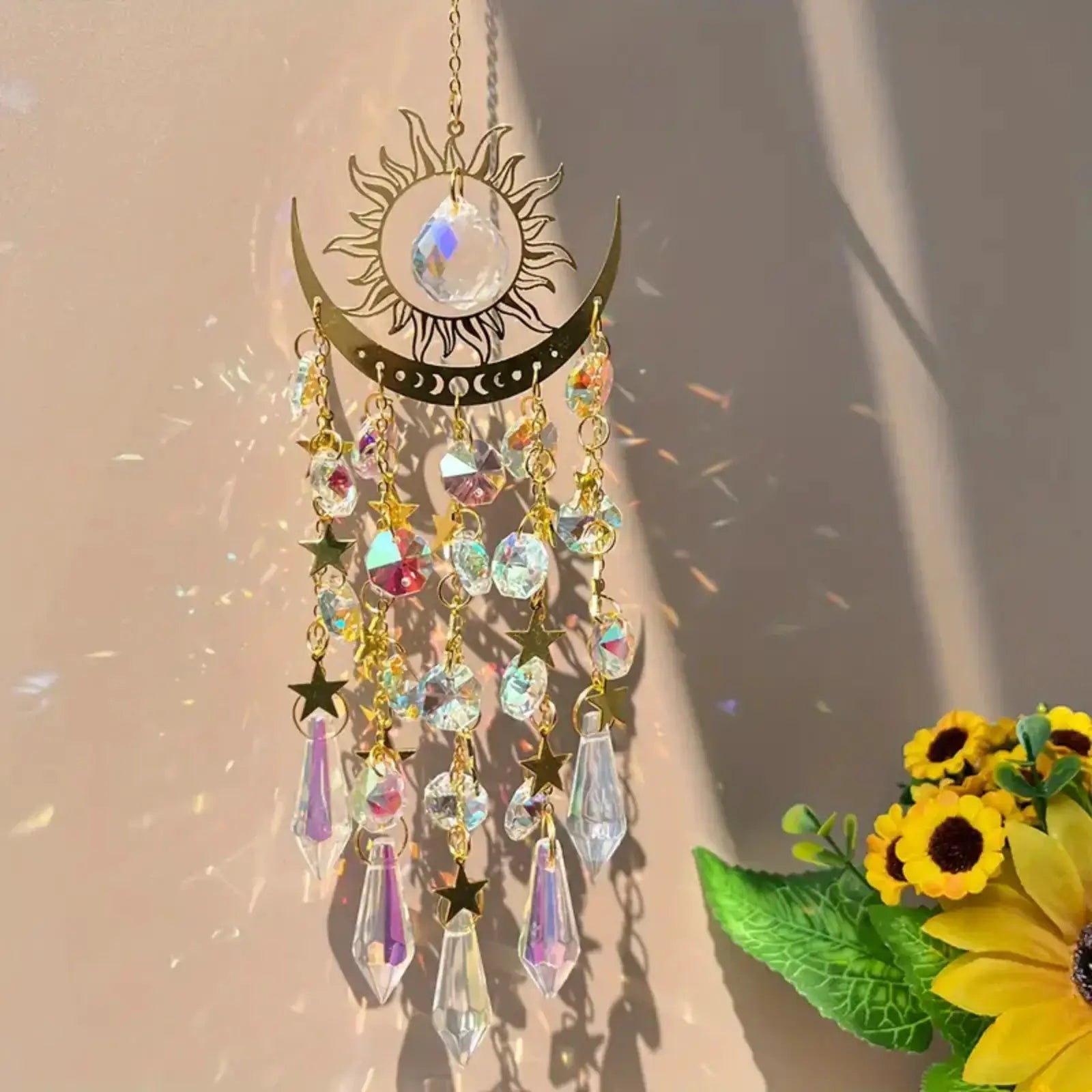 1 Pc Gold Star Moon Outdoor Lighting Crystal Wind Chime Hanging Garden Sun Catcher Holiday Wedding Party Decoration Supplies from PriceLows™