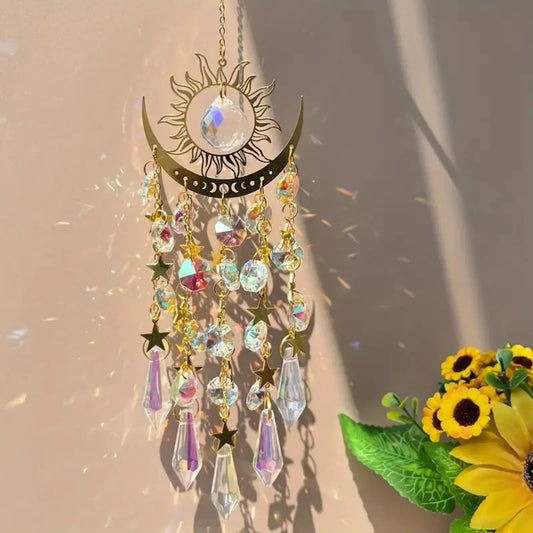 1 Pc Gold Star Moon Outdoor Lighting Crystal Wind Chime Hanging Garden Sun Catcher Holiday Wedding Party Decoration Supplies from PriceLows™