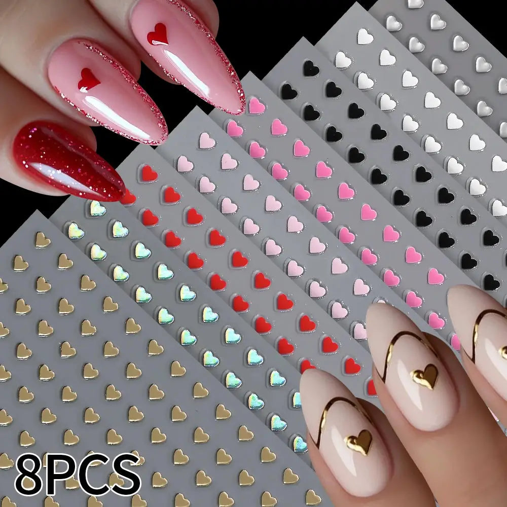 8pc 3D Mixed Color Heart Nail Stickers Valentines' Day Sweet Red Pink Love Selfadhesive Nail Decoration Decals Manicure Supplies from PriceLows™