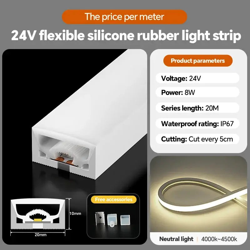 24VLED Silicone Light Strip Sleeve Outdoor Waterproof Linear Light Open Hidden Embedded Flexible Bendable Shaped Light Strip from PriceLows™