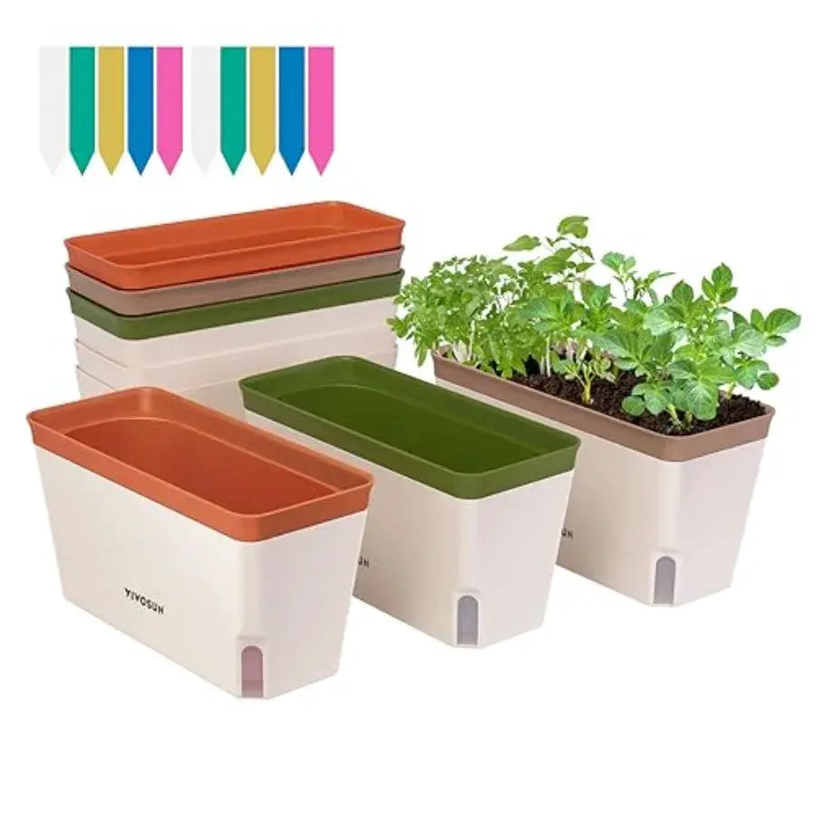 Self-Watering Planters, -Pack 10.5 Inch Compact Rectangular Window Herb Planter Box with 10 PCS Plant Labels, Plant Container f from PriceLows™