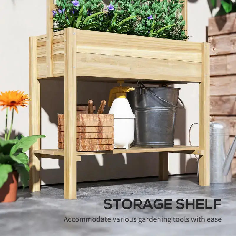 Planter Box with Support Frame,Raised Garden Bed with Support Frame, Equipped with Plant Stand and Shelves, Made of Wood-88 X 37 X 137 Cm from PriceLows™
