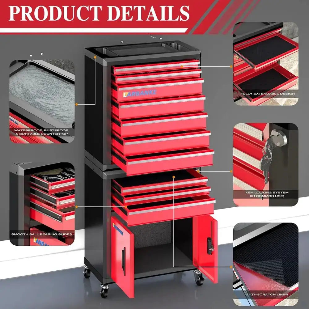 10-Drawer Rolling Tool Chest with Detachable Countertop, Heavy-Duty Metal Cabinet for Garage and Workshop Organization from PriceLows™
