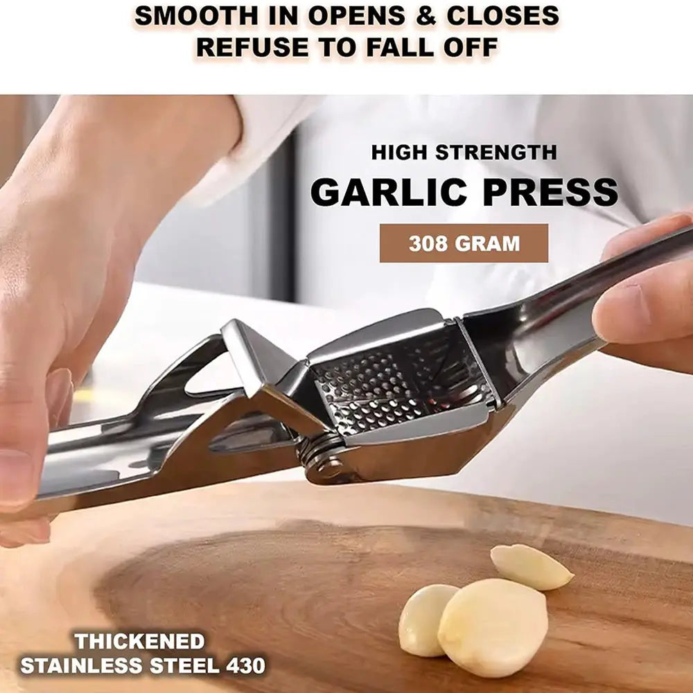 Stainless Steel Garlic Press Ginger Juicer Heavy-Duty Manual Mincer Garlic Crusher for Soups Salads Dips Easy-Clean Kitchen Tool from PriceLows™