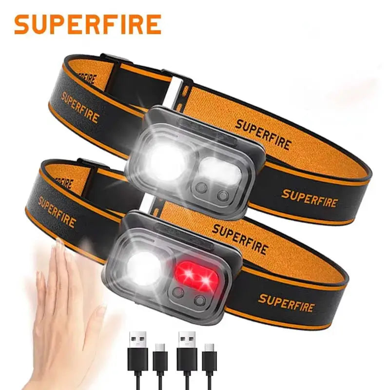 SUPERFIRE Mini Powerful LED Sensor Headlamp Rechargeable USB C Head Flashlight with Red Light for Camping Fishing and Emergency from PriceLows™