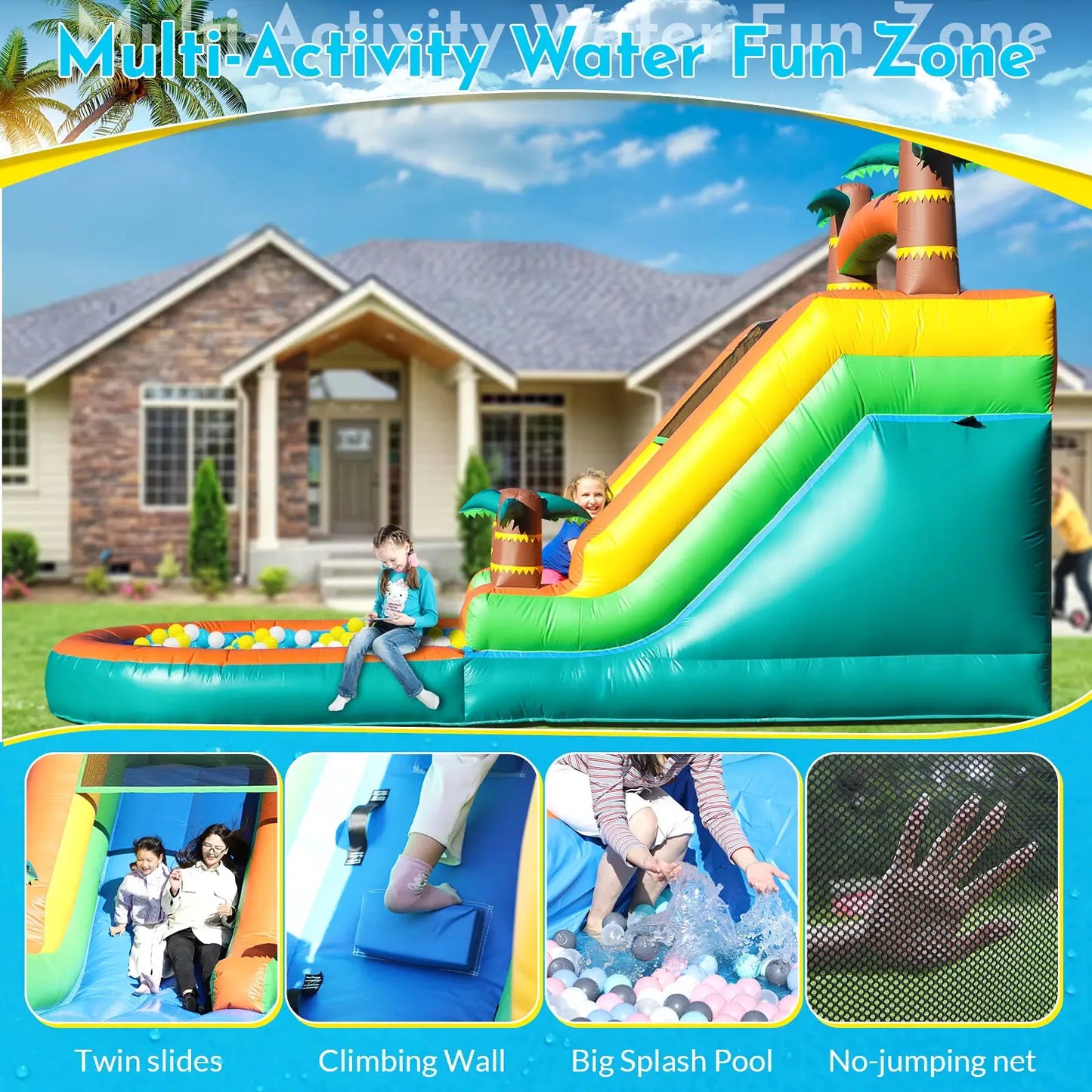 21ft Giant Commercial PVC Inflatable Water Slide Bounce House Pool With Blower commercial Children's playground water slide from PriceLows™