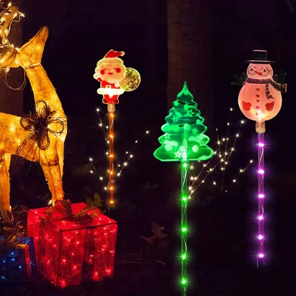Solar Lawn Lights | Santa Tree Elk Designs | Solar Powered | Set of 6