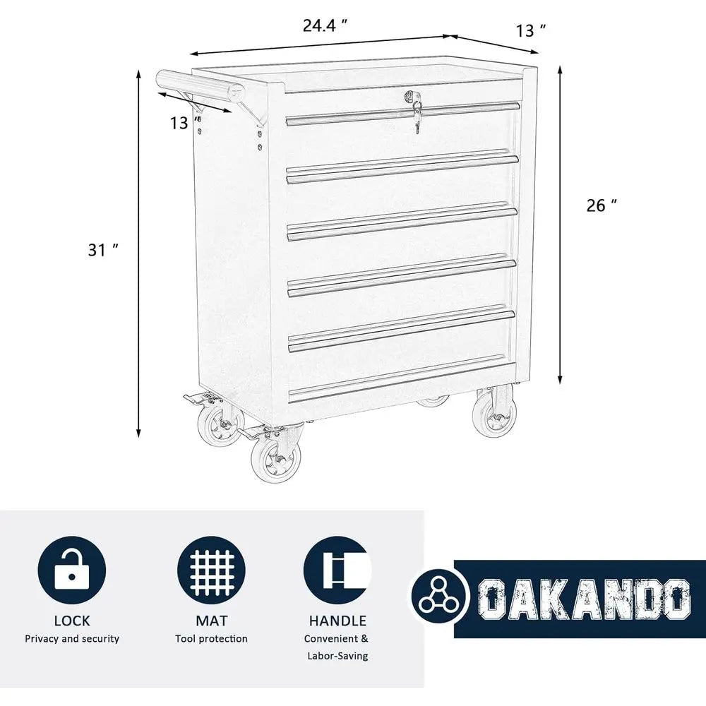 Orange 5-Drawer Metal Rolling Tool Chest with Lockable Cabinet and Wheels for Garage, Workshop, and Repair Shop Storage from PriceLows™