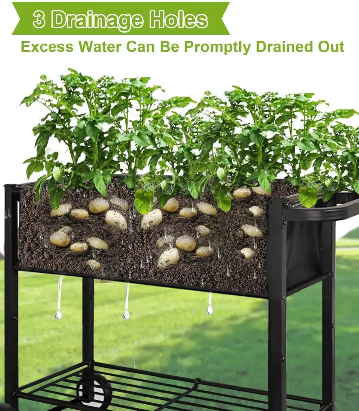 Elevated Garden Bed with Wheels for Outdoor Plants, Standing Planter Box Cart for Vegetables Flowers Herbs Patio, Black from PriceLows™