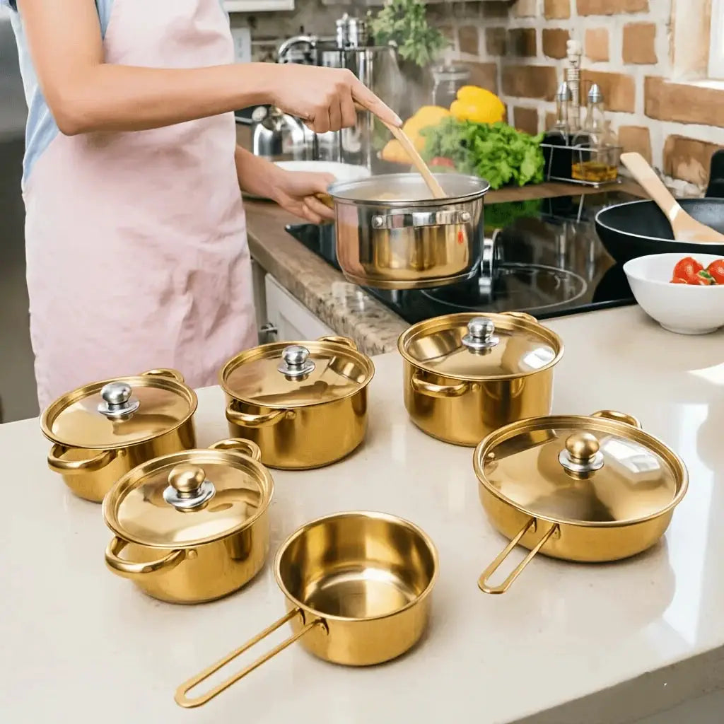 12pcs Stainless Steel Kitchen Cookware Set, (6Pots+6Lids) Cookware Set with Handles And Lids, Includes Different Sizes of Stockpots with Frying Pans, Dishwasher Safe, Easy to Clean, Durable And Heat Resistant, Silver Handle from PriceLows™