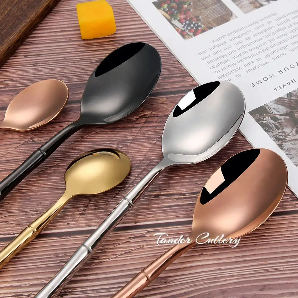 6/24/30Pcs Stainless Steel 304 Tableware Gold Cutlery Set Western Bamboo Shaped Handle Knife Fork Spoon Mirror Dinner Set from PriceLows™
