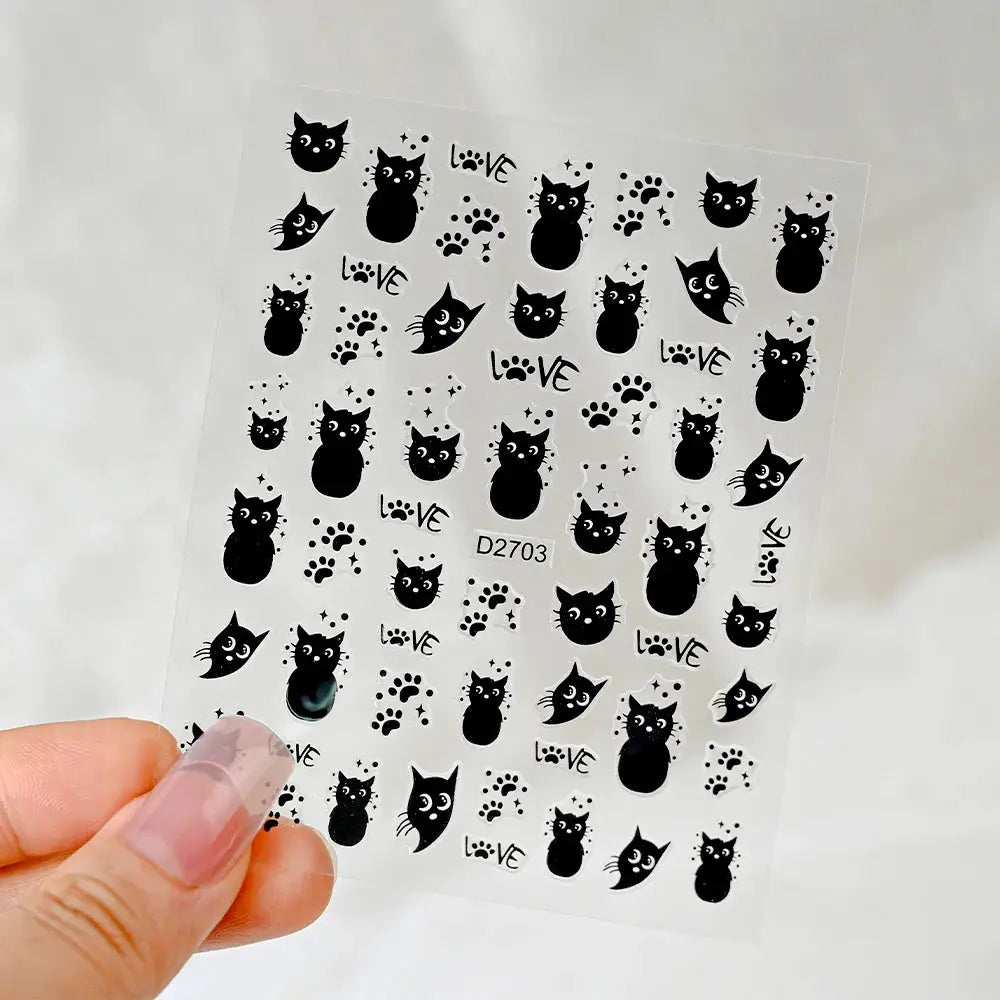 1PC 5D Cartoon Black Cat French Nail Stickers Kawaii Aurora Shell Cat Star Nail Decals 8*10cm Self-Adhesive Manicure Accessories from PriceLows™