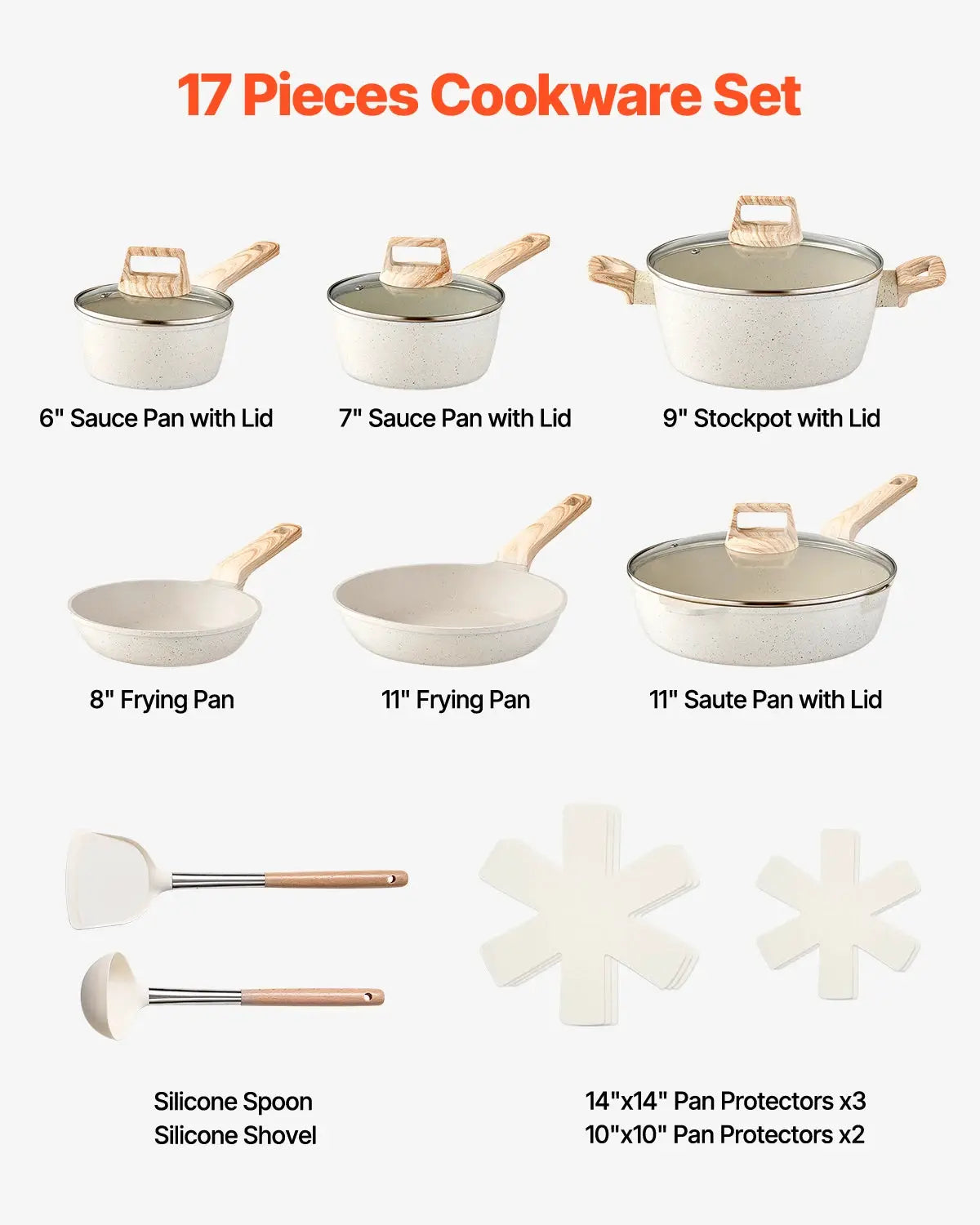 SucceBuy 17 Piece Pots and Pans Set Granite Nonstick Cookware Set Induction Cookwares Kitchen RV Cooking Sets with Pan Protector from PriceLows™
