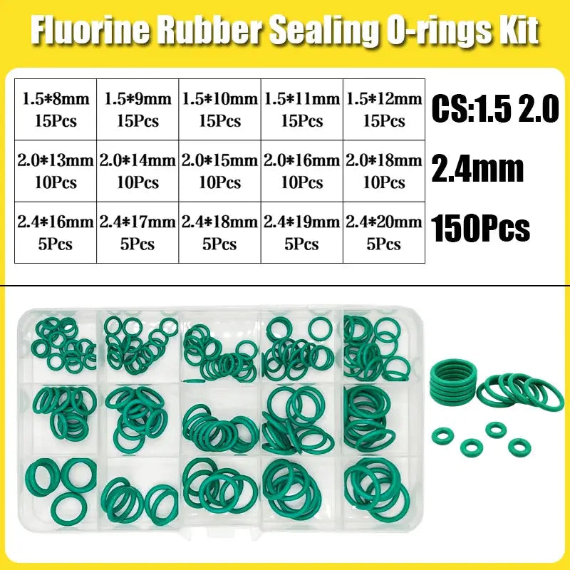 FKM O-ring Green Fluororubber Rubber Sealing Gasket O Ring CS1.5/2.0/2.4/3.1mm Oil Resistant Acid Alkali Resistant O-Ring Kit from PriceLows™