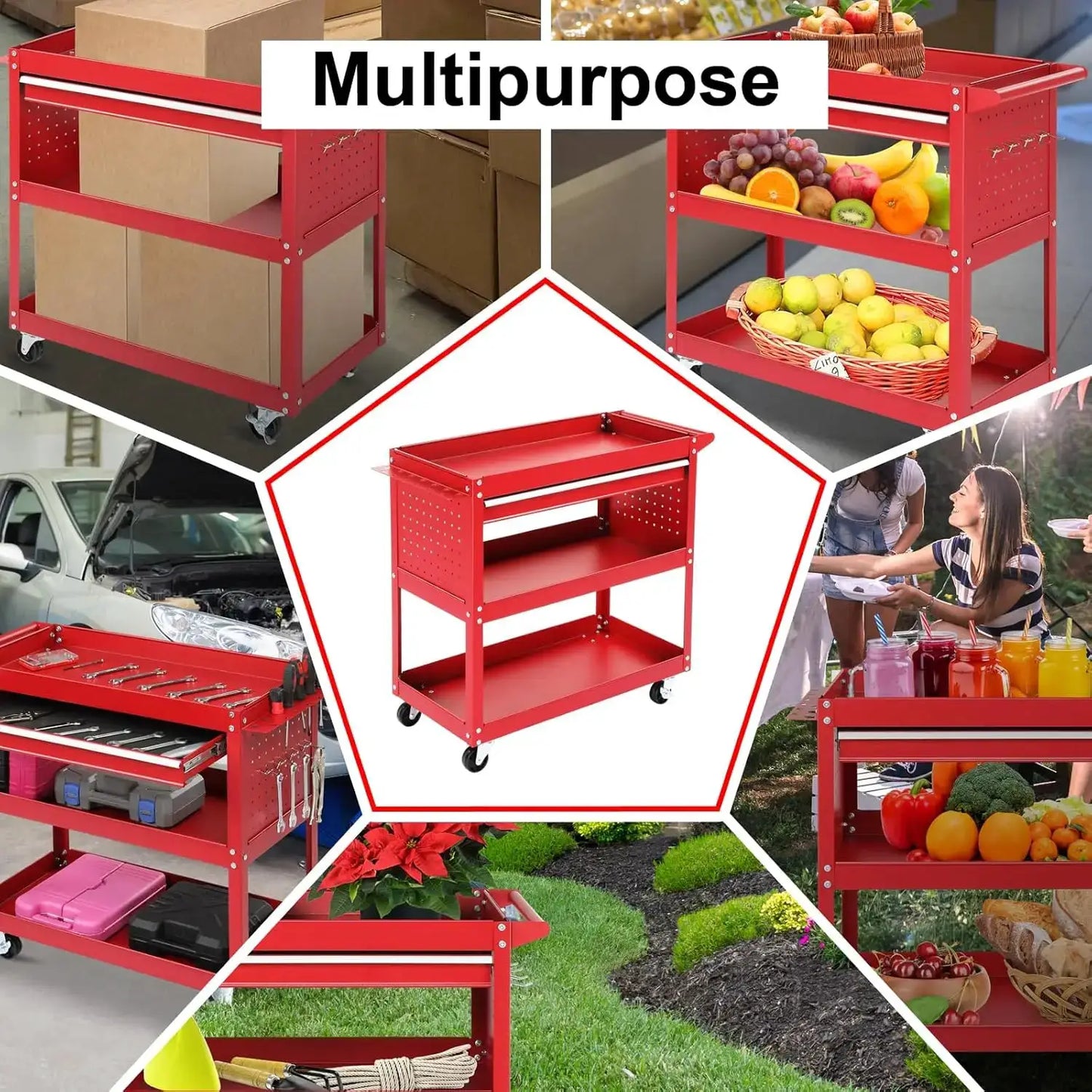 Winado 3 Tier Rolling Tool Cart with Drawers, Heavy Duty Utility Cart on Wheels, Rolling Tool Box for Garage, Warehouse, Factory from PriceLows™