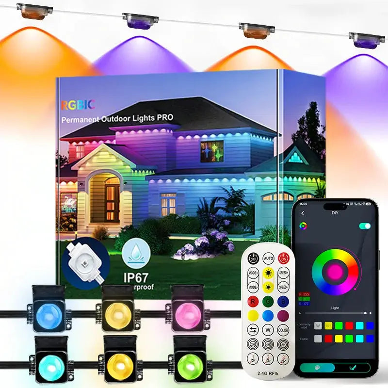 Smart Permanent Outdoor Lights Eaves Lights IP67 Waterproof Light String with App Remote Control Music Sync for House Roof Decor from PriceLows™