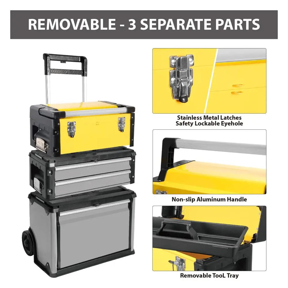 Stackable Portable Metal Tool box Organizer with Wheels and 2 Drawers, Rolling right Trolley Tool Chest for Garage or Worksho from PriceLows™