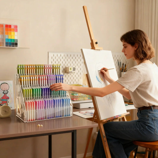 1Pc Pen Holder Organizer, Large Capacity Acrylic Storage Rack, Paintbrush Compartment Organizer, Suitable for Paintbrushes, Pencils, Markers, Suitable for Home, Office, School, Durable Design, Essential for Office Supplies an from PriceLows™