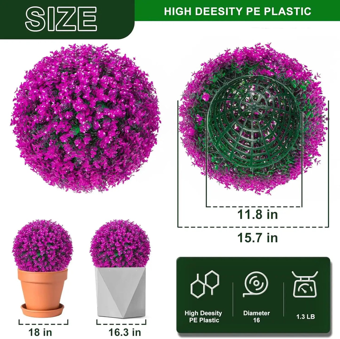 2 Pcs 16" Purple Eucalyptus Topiary Balls, Faux Greenery Decorative Spheres for Front Door, Porch & Backyard from PriceLows™