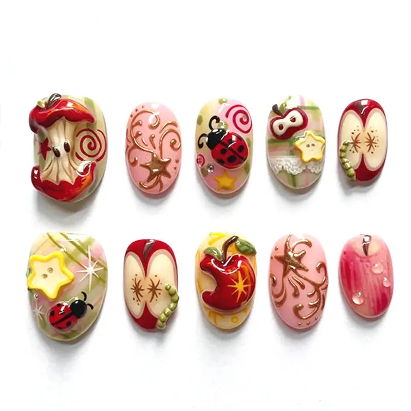 Press On Nails | Almond Shape | Green Lotus Frog Design | 24 Piece Kit