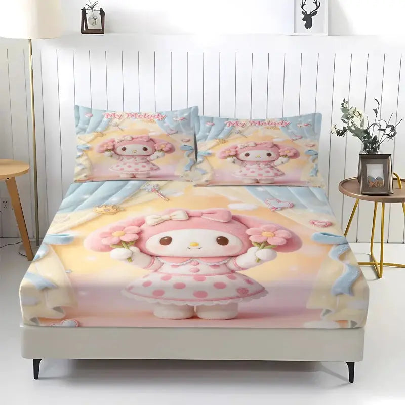 Sanrio My Melody Sanrio Fitted Sheet Set Kawaii Cute Anime Bed Sheet Pillowcases Kids Girls Bedroom Soft Cartoon Mattress Cover from PriceLows™