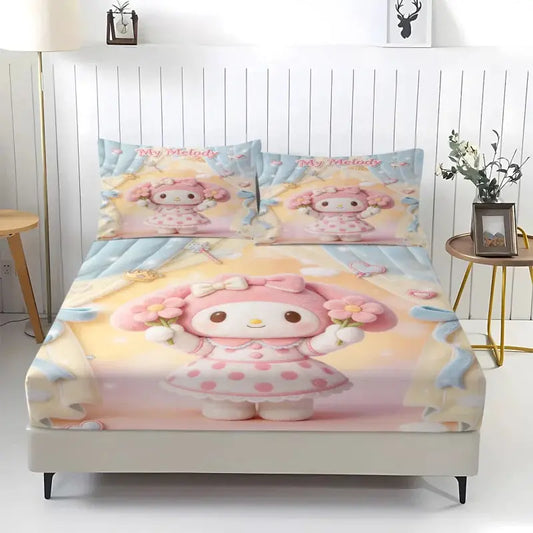 Sanrio My Melody Sanrio Fitted Sheet Set Kawaii Cute Anime Bed Sheet Pillowcases Kids Girls Bedroom Soft Cartoon Mattress Cover from PriceLows™