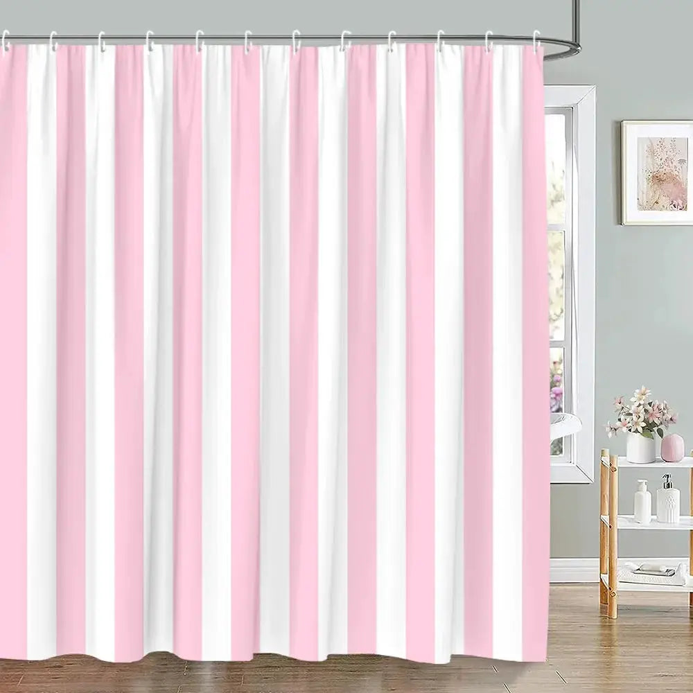 Pink Geometric Shower Curtain Minimalist Stripe Leopard Texture Creative Square Plaid Polyester Fabric Bathroom Decor Curtain from PriceLows™