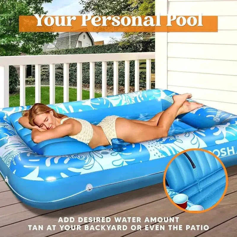 Inflatable Pool Float | 70 x 46 Inch | Removable Headrest | 4 In 1 Suntan Tub