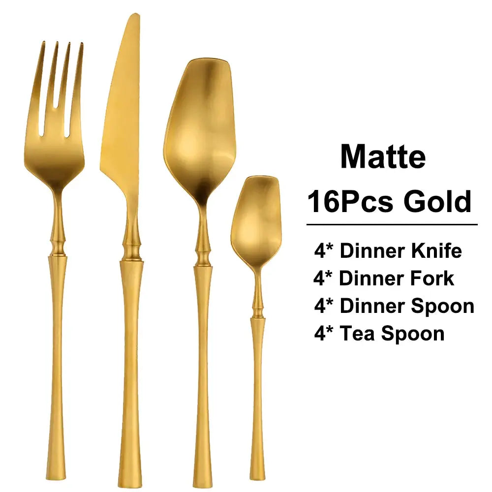 6/16/24Pcs Gold Tableware Stainless Steel 304 Cutlery Matte Dinner Set Western Knife Fork Spoon Mirror Elegant Flatware from PriceLows™