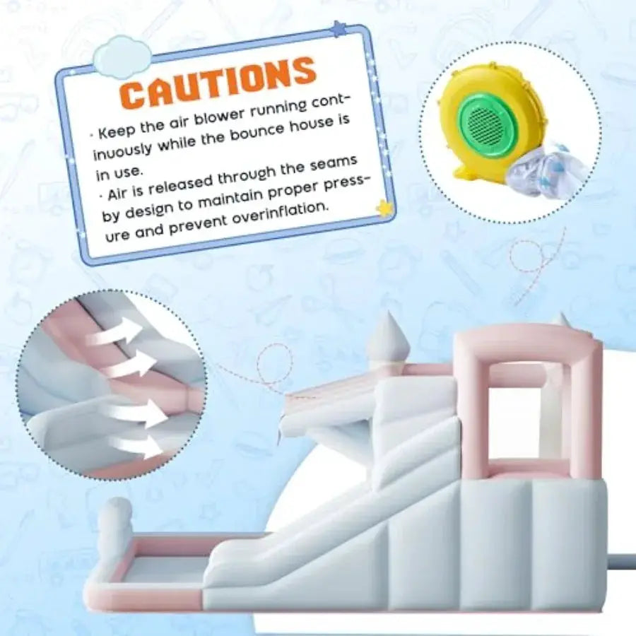 Inflatable Bounce House for indoor outdoor use, PVC material, pastel color, includes water slide, jumping area, climbing wall a from PriceLows™