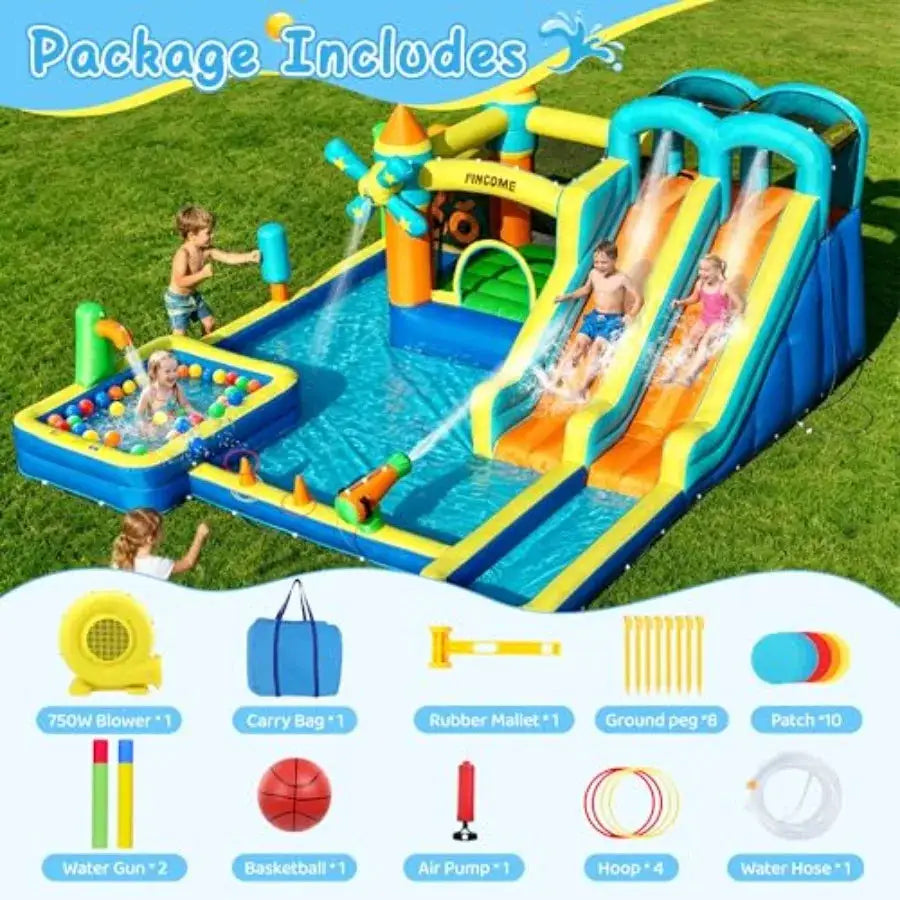 Bounce House, Inflatable Dual Water Slide, 10 in 1 Inflatable Bounce House for Backyard Water Park with 750W Blower, Climbing W from PriceLows™