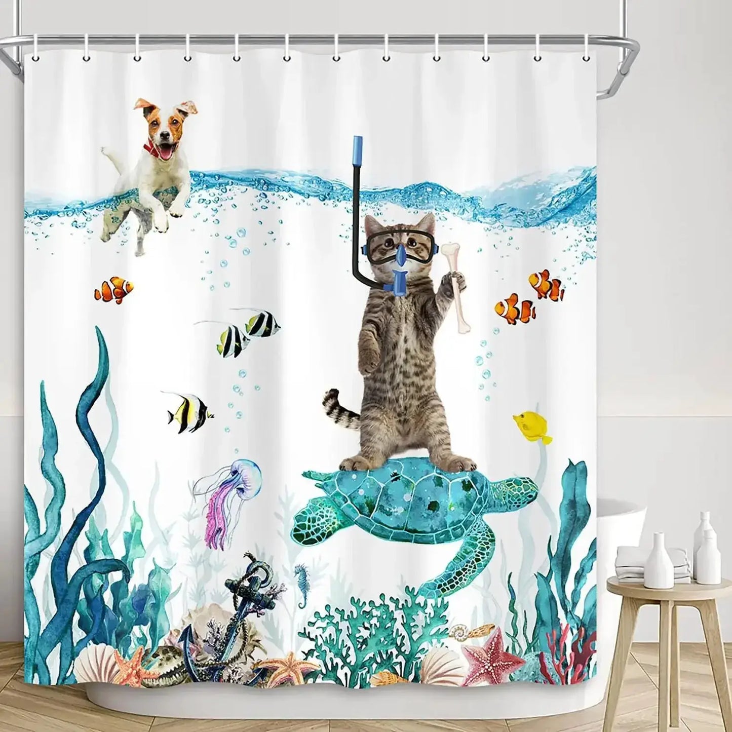 Funny Shower Curtains Bathroom Curtain With Hooks Decor Waterproof Cute Cat Dinosaur Bath Polyester Fabric 3D Cortinas De Ducha from PriceLows™