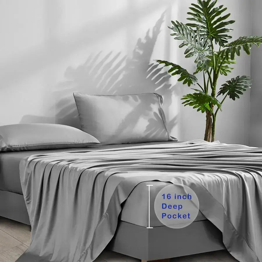 Cooling Sheets King Size Viscose Made from Bamboo, Luxury Cool Silky Sheet Set for King Size Bed, Super Soft Breathable Bedding from PriceLows™