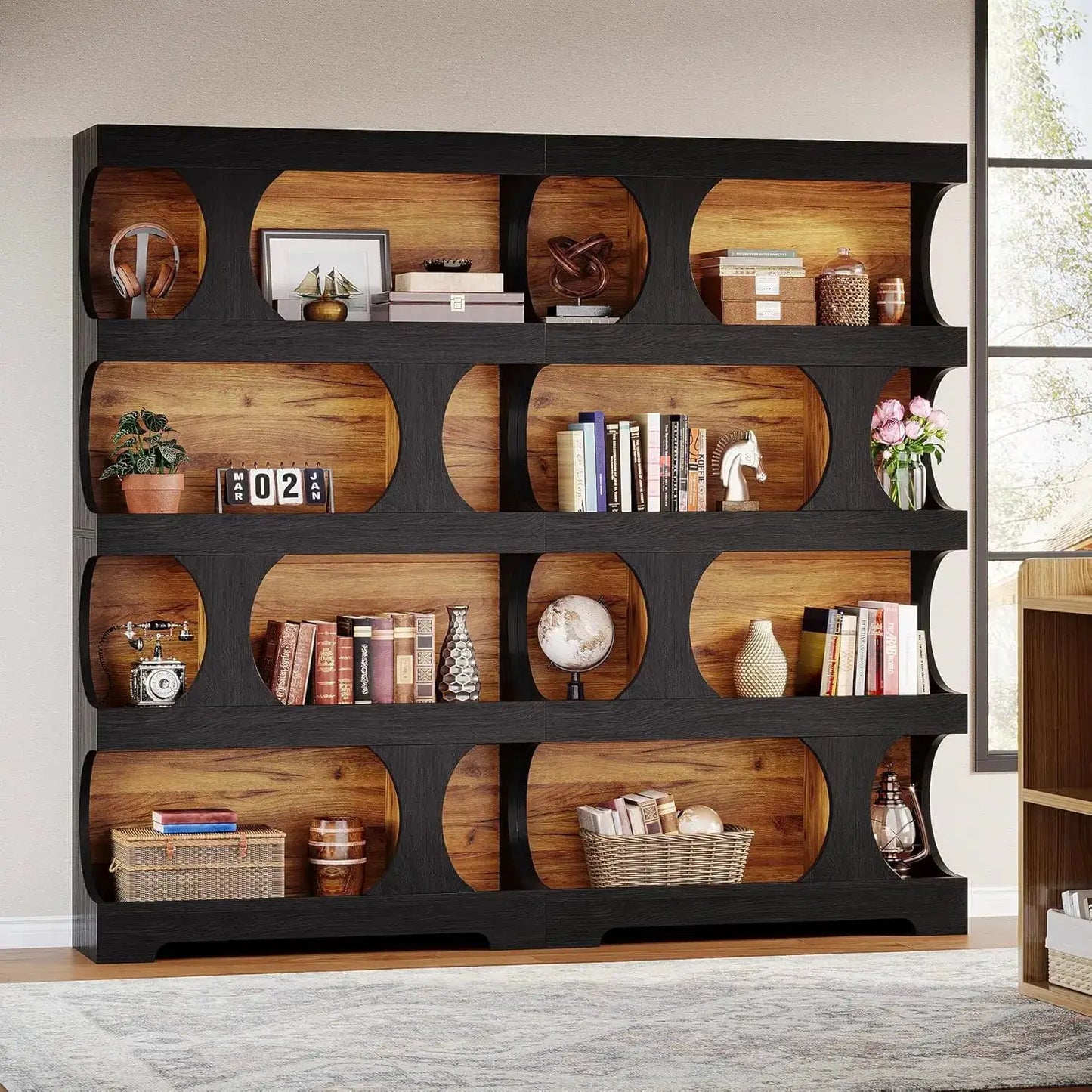 Modern Asymmetrical Bookshelf,Freestanding Display Shelf with Classic Shape,Large Library BookShelf for Living Room, Home Office from PriceLows™