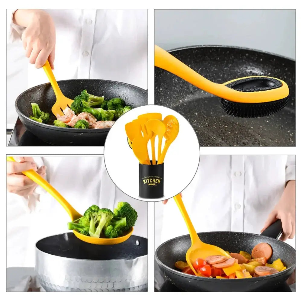 9Pcs Non-Stick Silicone Cooking Utensils Set Spatula Soup Spoon Brush Ladle Pasta Colander Kitchen Cookware Kit With Storage Box from PriceLows™