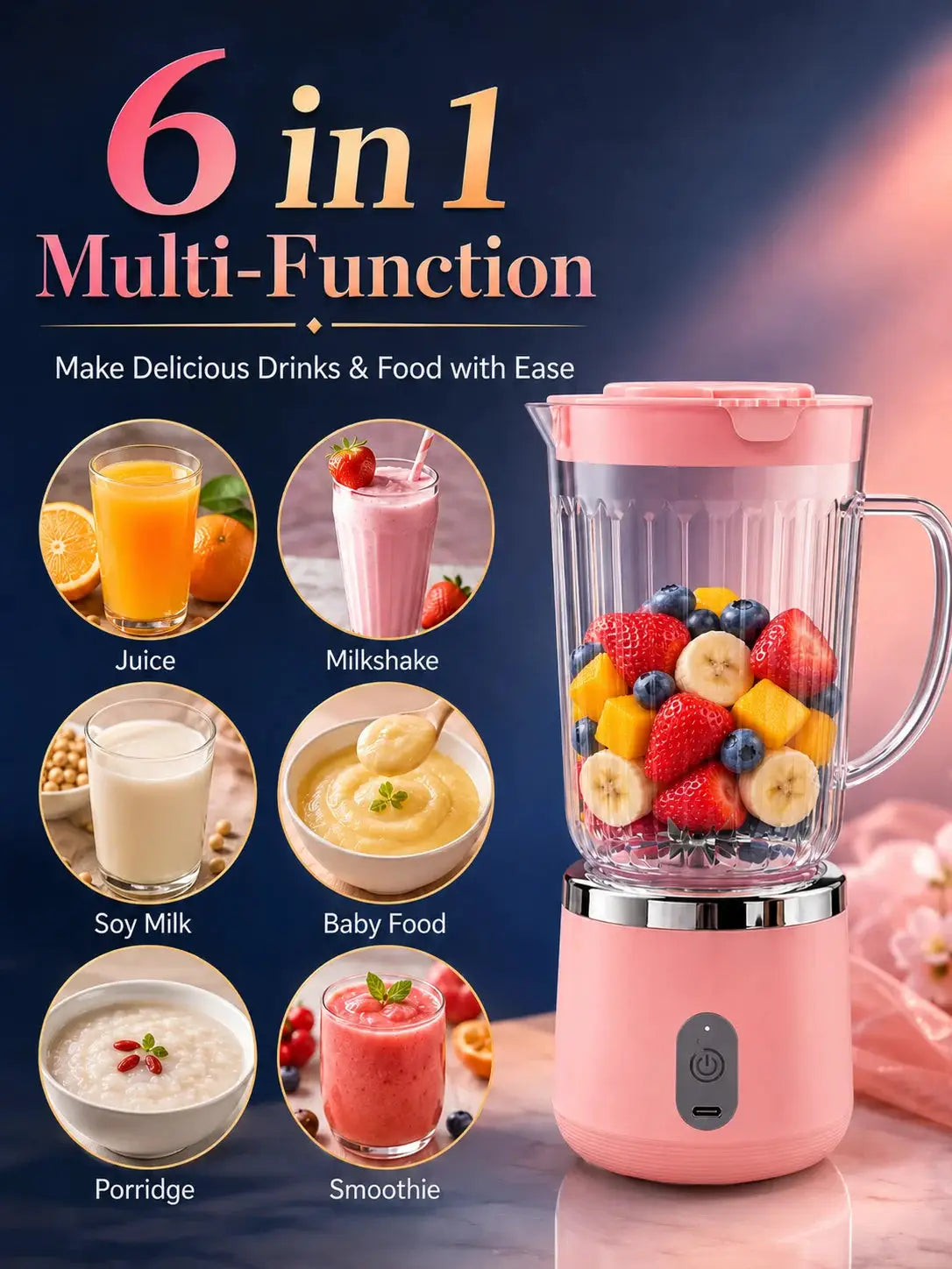 Compact 20cm Mini Portable Blender 800ml Large Capacity USB Charging 304 Steel Blade Smoothie Juicer Cup Easy To Clean from PriceLows™