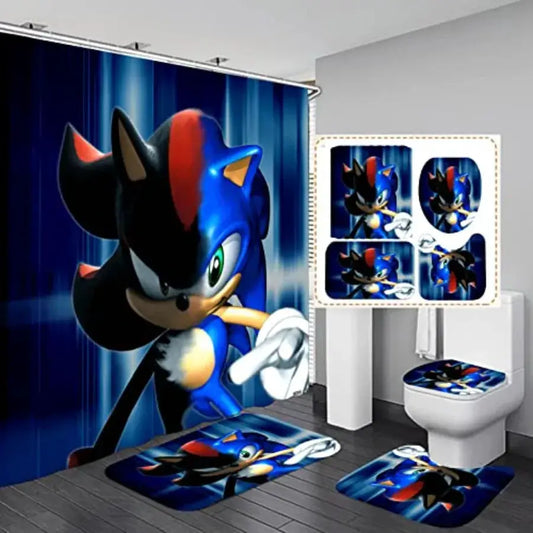 Super Sonic Bathroom 4 Pieces Set Shower Curtain Toilet Lid Cover and Bath Mat Non-Slip Rugs Durable and Waterproof for Bathroo from PriceLows™