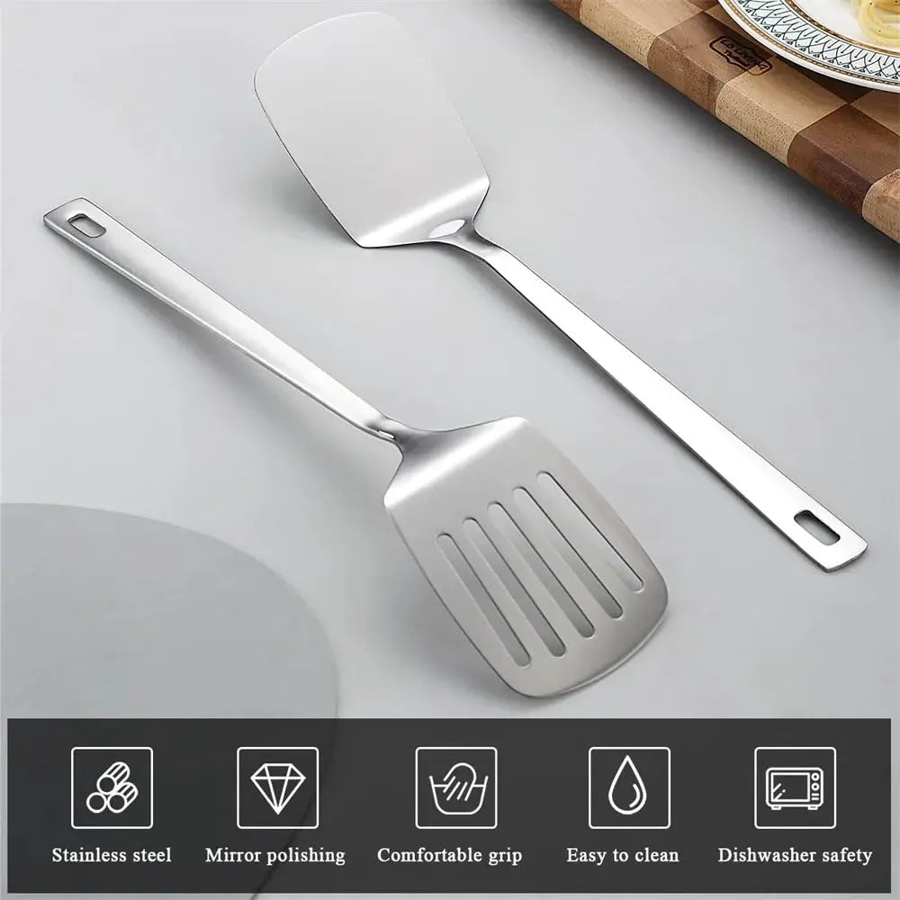 2pack Spatulas Set Stainless Steel Silver Slotted Turner and Solid Turner BBQ Spatulas Cooking Utensils for Fish, Eggs, Pancakes from PriceLows™