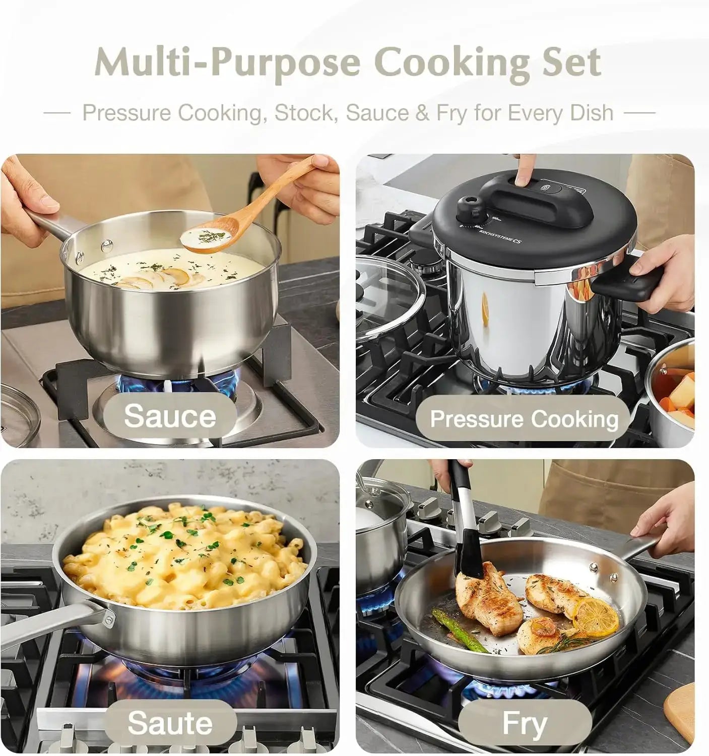 KOCH SYSTEME CS 14 Piece Stainless Steel Cookware Set with Pressure Cooker, Stainless Steel Pressure Cooker with Pots and Pans Set, 18/10 Stainless Steel Cookware Set, Induction Ready from PriceLows™