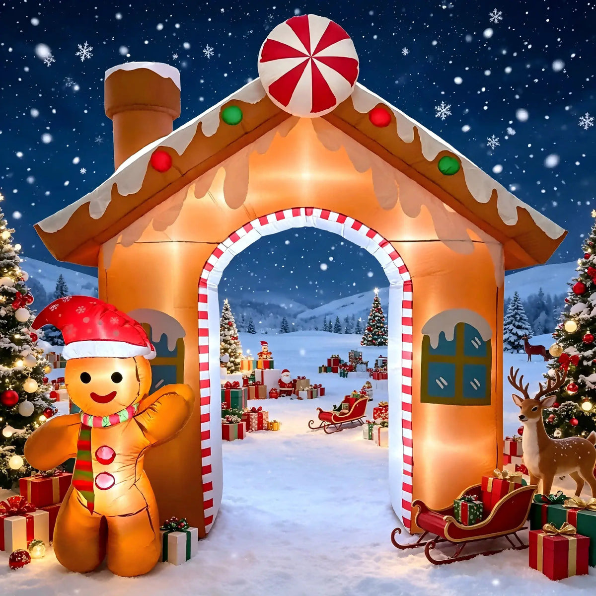 Gingerbread House Inflatable Arch | 10.2 Ft Tall | Led Holiday Lighting