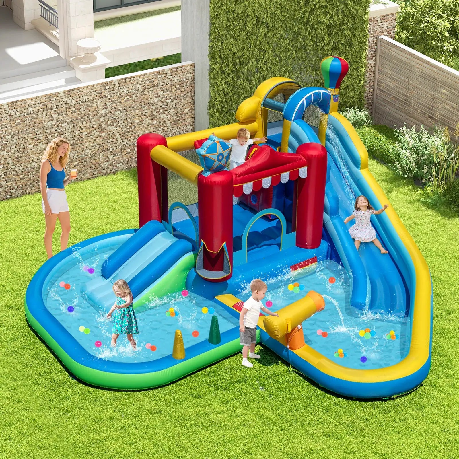 Inflatable Water Park Water Slide Wet Dry Combo Bounce House from PriceLows™