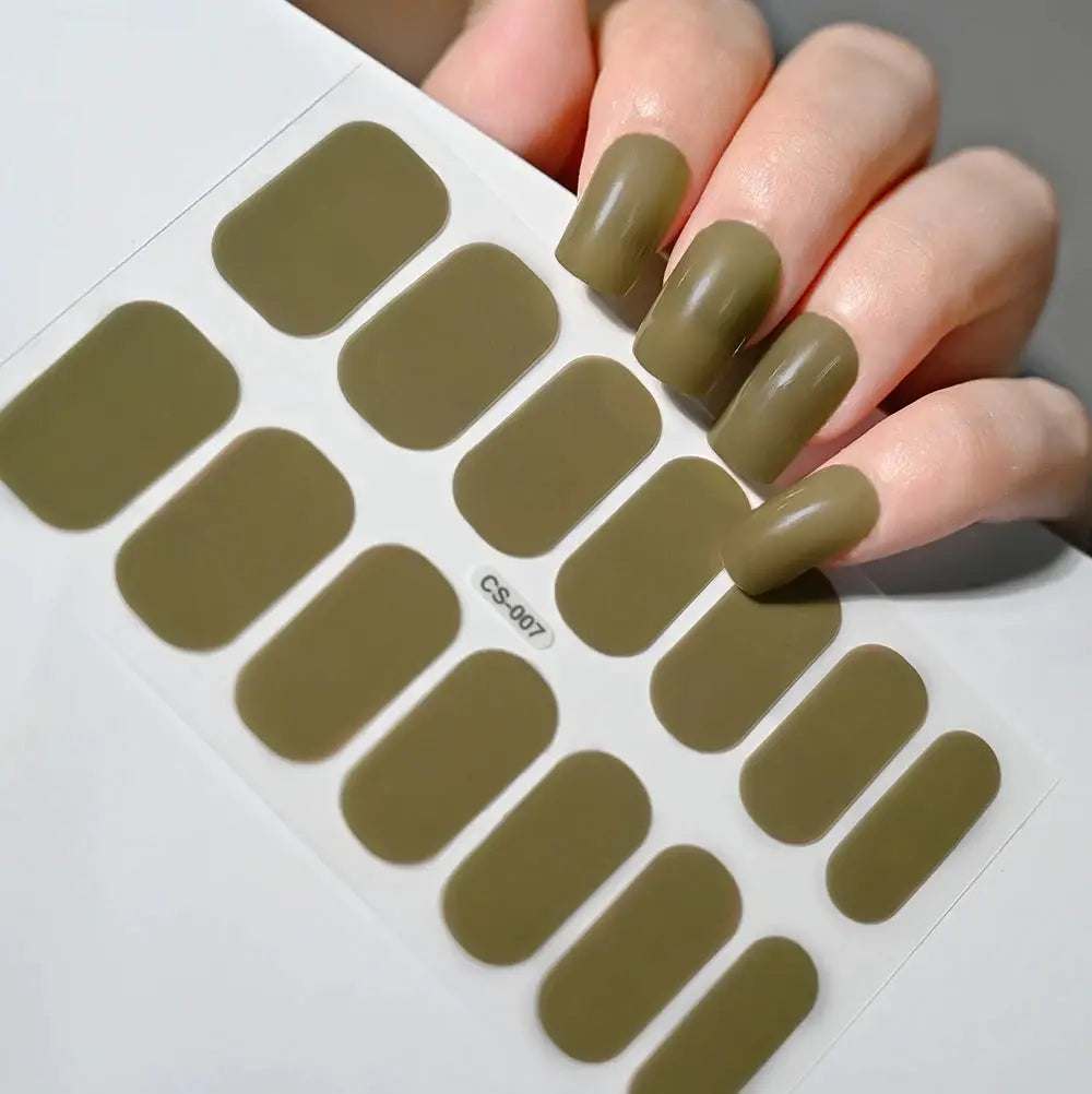 1Pcs Semi-Cured UV Gel Nail Sticker Pure Color Full Cover Waterproof Long-lasting Nail Strips 16Tips DIY Nail Polish Stickers *& from PriceLows™